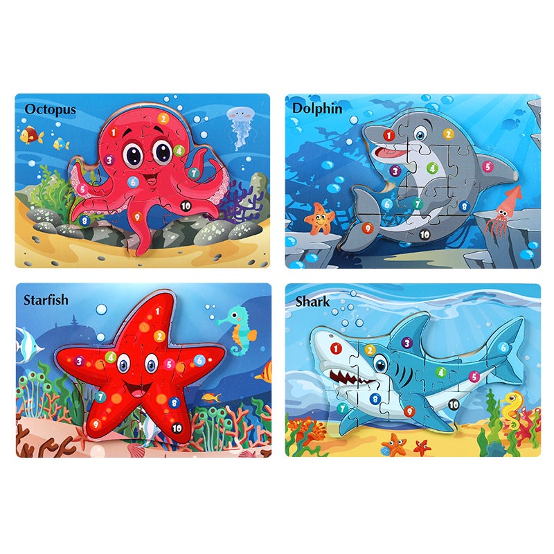 Wooden Animal Traffic Cognitive Cartoon Three-Dimensional Puzzle Toy Early Education Educational Children'S Big Block Matching Toy - Image 4